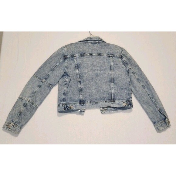 Free People Rumors Acid Washed Indigo Denim Jean Trucker Jacket Medium - Picture 7 of 15